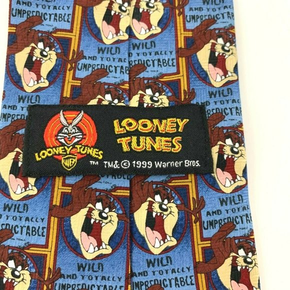 Looney Tunes Men's Novelty Necktie: Taz. "Wild & Unpredictable". Blue / Brn VGC - Picture 3 of 4